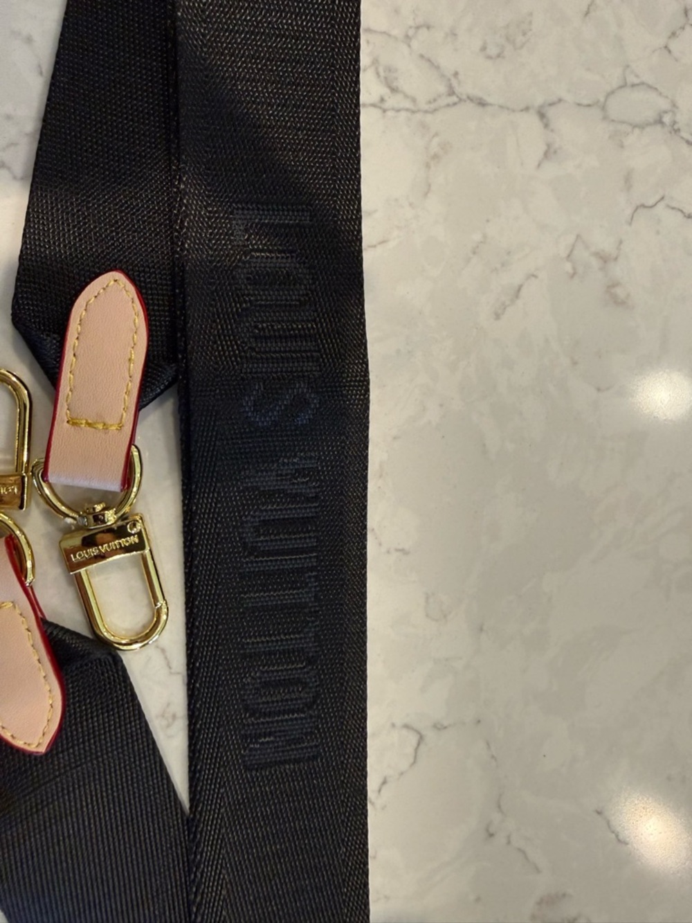 Inspired Black Jacquard Strap with Pink Leather and Gold Hardware. 4ft. Inspired